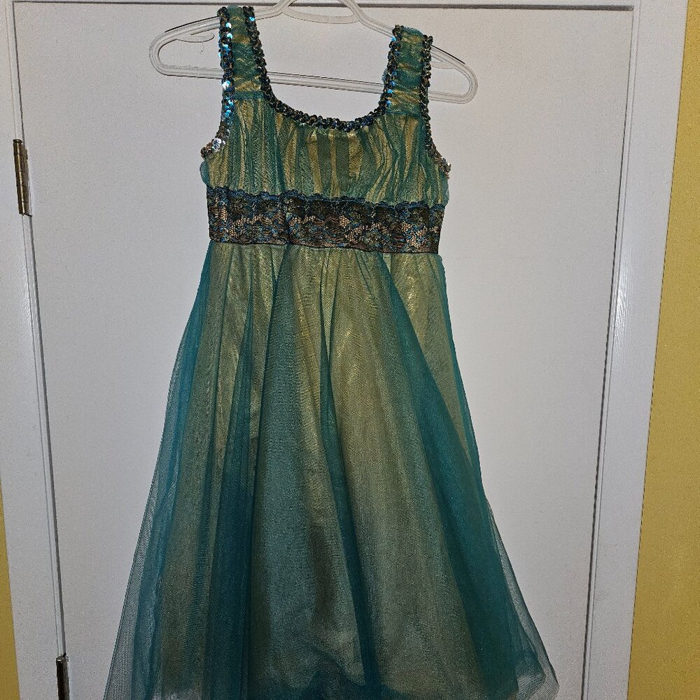 Girls teal/gold formal dress